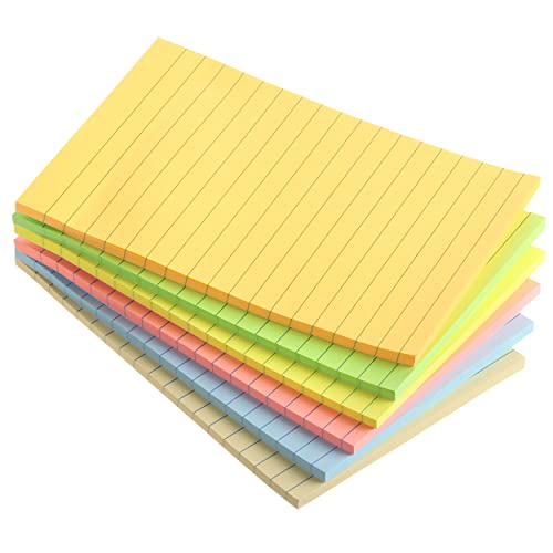 Mr. Pen- Lined Sticky Notes 4x6, 6 Pads, 45 Sheets/Pad, Pastel Color, Sticky Notes with Lines, Ruled Post Stickies, Back to School Supplies