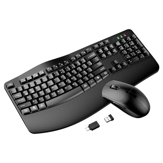 Teclado e mouse sem fio, teclado ergonômico sem fio e mouse com descanso de pulso e mouse sem fio ajustável de 3 níveis DPI para Windows/MacOS, desktops/laptops