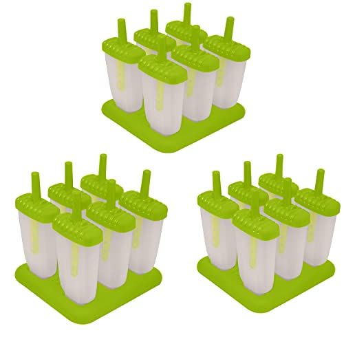 KARP Set of 6 Plastic Reusable Ice Pop Makers, Homemade Popsicle Frozen Ice Cream Moulds Tray Kulfi Candy Ice Lolly Mold for Children & Adults - Green Color Pack of 3