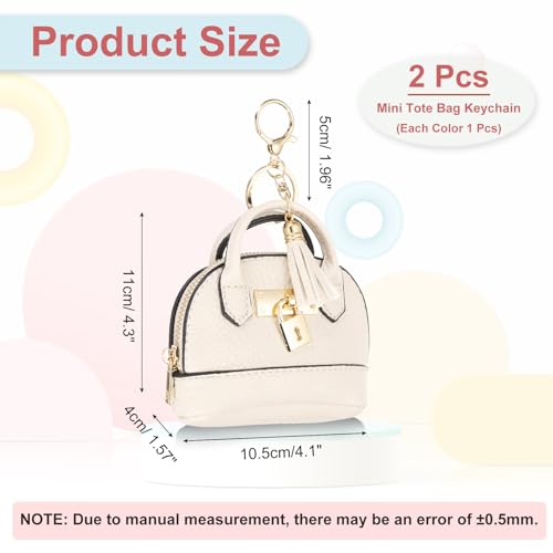 PATIKIL Mini Tote Bag Keychain, 2 Pcs Cute Coin Purse Keychain PU Leather Backpack Purse Key Chain Little Cosmetic Bag Keychains for Women Makeup Card Data Cable Organizer, Black/White2