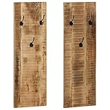 vidaXL Mangoholz Massiv 2X Wandgarderobe Holz Garderobenpaneel Flurgarderobe