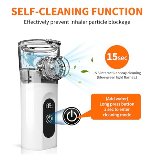 SUNWERK Inhalationsgerät für Erwachsene und Kinder, Wiederaufladbarer Inhalator mit Countdown-Timer und Automatischer Reinigungsfunktion für Eine Effiziente Verneblung zu Hause und auf Reisen