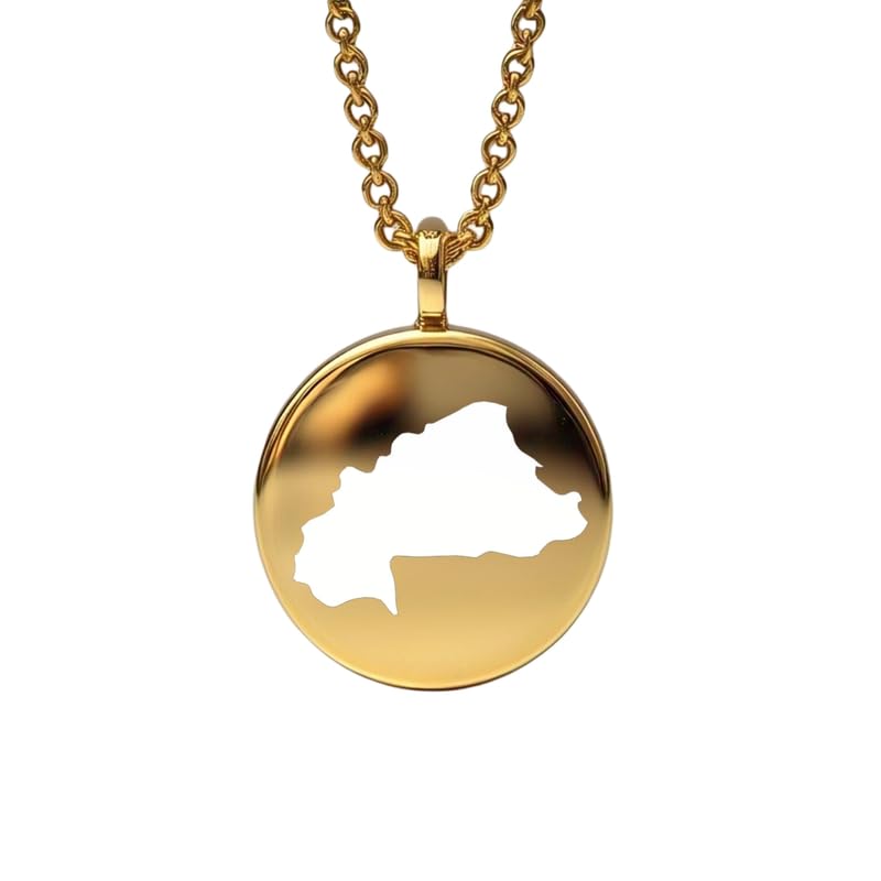 Pendentif carte du Burkina Faso en argent sterling plaqué or 14 carats, forme ronde de 24 mm et épaisseur de 1,5 mm, breloque Terre, bijou de voyage délicat | Médaillon gravé Aventure | LKB_MAP_665