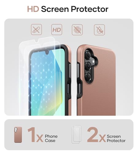 Image of Vihibii for Samsung Galaxy A16 Case with [2X Screen Protector], Shockproof Soft Silicone Inner Case & Rugged Hard Outer Cover [Double Layer Protection] Phone Case for Samsung A16 5G 2024, Rose Gold