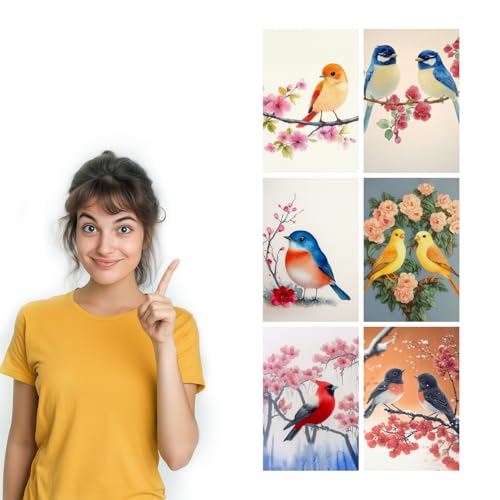 Image of SiddArtify Watercolor Bird Wall Art Prints Set - Floral Bird Poster Decor for Living Room Bedroom Office - 12x18 inch Board Pack of 6