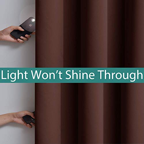 Image of Yakamok Brown 100% Blackout Patio Door Curtain Panels W100 x L96, 1 Panel | Noise Reducing Barrier Panel for Sliding Glass Door, 2 Thick Layers Heat Full Light Blocking Patio Door Drapery