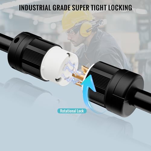 NEMA L6-30P Locking Plug, Generator Twist Lock Adapter Male Plug, 30 Amp, 250 Volt, 2 Pole, 3 Wire Grounding, Heavy Duty Industrial Grade, Electrical Replacement Connector, UL Listed - Thumbnail 3