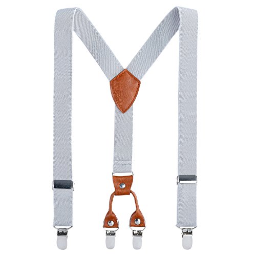 Awaytr Kids Child Men Boy Suspenders - Adjustable Elastic Solid Color 4 Strong Clips Braces (24Inches (7Months To 3 Years), Gray) #TOP29