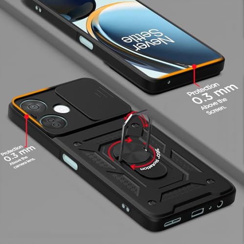 Image of Outlouders Back Cover for OnePlus Nord Ce 3 Lite 5G | D10 Tough Armor 360 Protection Case with Sliding Camera Shield & Ring Holder Stand Bumper Case (Black)