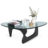 eChamp Noguchi Table Triangle Glass Coffee Table Vintage Glass End Table, Solid Wood Base and Triang