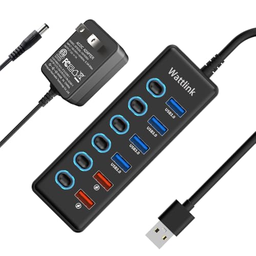 Wattlink Powered USB 3.0 Hub, 6 Ports Hub Splitter Power