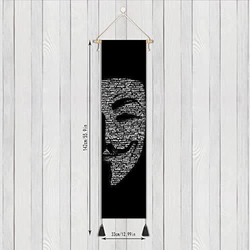 Hanging Halloween Poster Canvas Wall Art Painting For Anonymous Mask | The Alphabetical Face Elements Wall Tapestry With 2 Tassels And Wooden Hanging Rod Wall Decor Tapestry Decoration For Room Party #TOP2