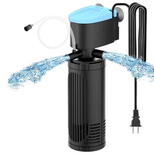 AquaMiracle Submersible Aquarium Filter 3-Stage in-Tank Filter with Dual Water Outlet & Aeration, Water Flow Adjustable 300GPH Internal Fish Tank Filt