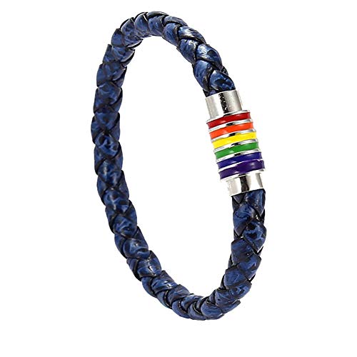Image of Leather Braided LGBT Rainbow Bangle Bracelet - Gay & Lesbian Pride
