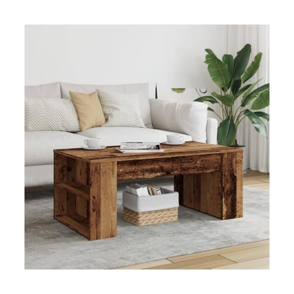 vidaXL Table Basse Vieux Bois 102x55x42 cm Bois d'ingénierie, Table d'appoint, Table de Salon, Table latérale, Bout de canapé, Table Centrale