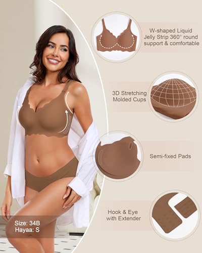 Image of HORISUN Wireless Seamless Bras for Women No Underwire Wavy V Neck Soft Support Full Coverage Comfortable Bra