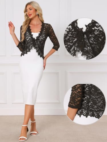 Image of Allegra K Floral Lace Shrugs for Women's Evening 3 /4 Sleeves Formal Elegant Bolero Cardigan