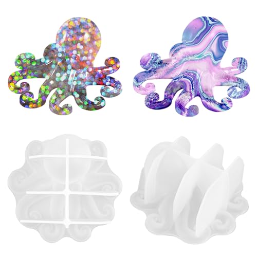 2 Pack Animal Silicone Molds, Octopus Resin Molds with Realistic Octopus Shapes, 3D Lifelike Silicone Molds for Resin Casting, DIY Crafts Halloween Home Wall Desktop Decor (Octopus)