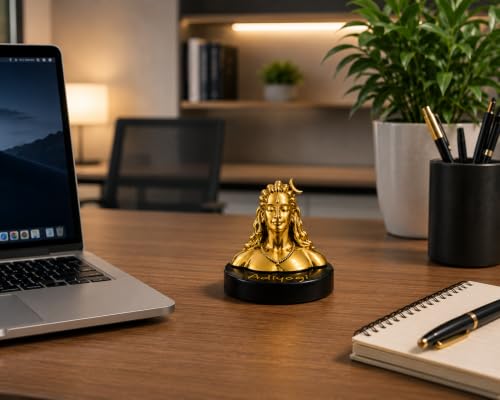 Image of Idolkart Adiyogi Statue with Gold Coating, 3 Inch, for Car Dashboard and Home, Vastu Benefits, Shiva Idol