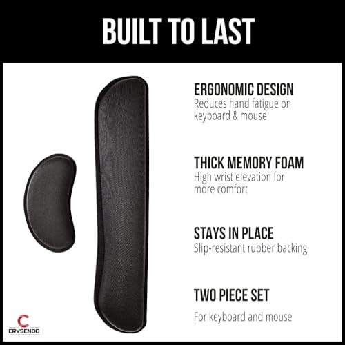 Image of Crysendo Wrist Rest Pad for Keyboard & Mouse | Easy Typing & Pain Relief Memory Foam Pad | Non-Slip Arm Wrist Rest Support | Durable, Comfortable & Lightweight Palm Rest Mouse Pad (Black)