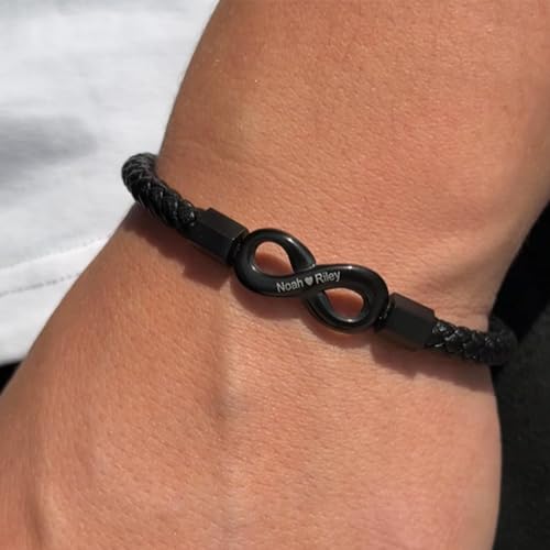 ziella To My Man,Personalized Dual Name Infinity Leather Bracelet,Custom Name Stainless Steel Bracelet Valentine Birthday Christmas Gifts for Him3