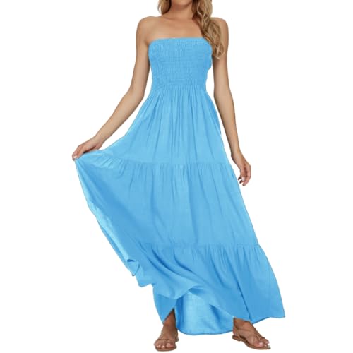 Image of Women's Summer Strapless Tube Top Maxi Dresses Off Shoulder Boho Beach Long Dress
