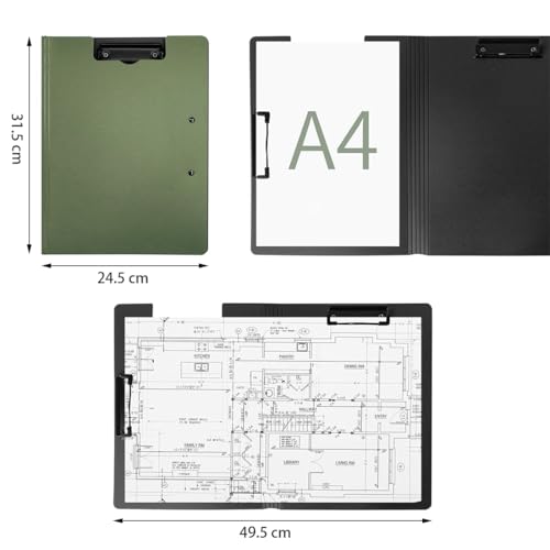 ZMREN Klemmbrett, A4 Kunststoff Klemmbretter Mit Doppelclip, Standard A4 Letter Size Klemmbretter, Geeignet für Büroangestellte, Studenten, Lehrer (31,5 cm x 22,5 cm) - Grün