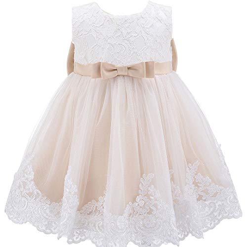 Bow Dream Baby Flower Girl Dresses Lace Bowknot Wedding Pageant Formal Tutu Gown Champagne 6-12 Months #TOP1