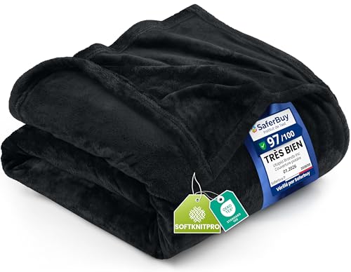 Utopia Bedding Couverture Polaire [200x150 cm, Noir] Plaid pour Lits, Canapés, Chaises et Divans - 300 GSM Couverture Chaude, Douce et Épaisse pour Toutes Les Saisons