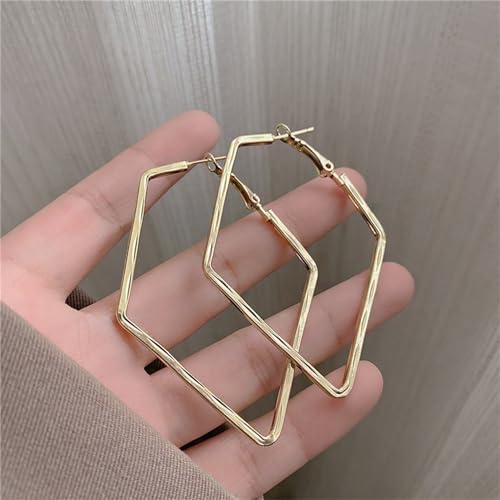 Gold Square Hoop Earrings for Women 2024 Statement Geometric Big Trendy Earring Lightweight Hypoallergenic Earrings(H-10008-E4508G-70mm) — view 3