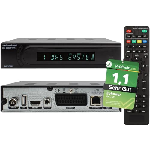 [ Test SEHR GUT, Note 1.1 *] Zehnder HD 2700 VFD HYBRID DVBC Kabel-Receiver & DVBT2 Receiver mit Aufnahmefunktion, DVB-C Reciver & Reciever für DVB-T, DVBT & DVB-T2, Kabelreceiver & DVB T Receiver