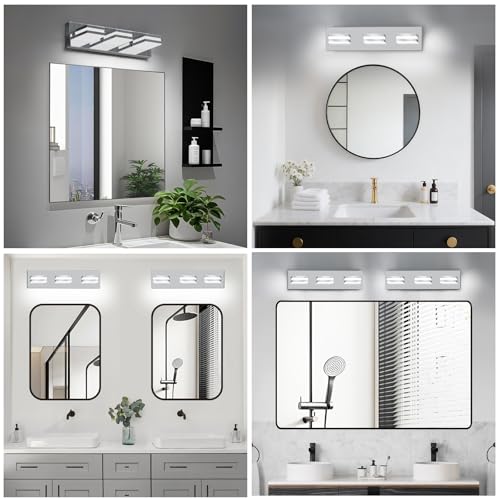 Modern LED Bathroom Lights Fixtures(3-Light,Dimmable),Metal Chrome Acrylic Wall Lighting,Vanity Lights for Bathroom Over Mirror 6000k by IZORRO - Used condition - Image 8