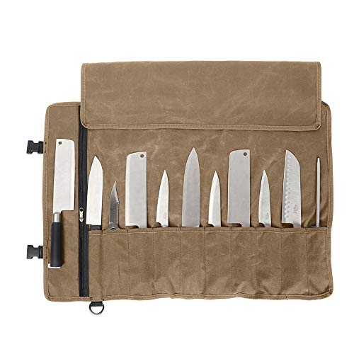 Knife Roll,Knife Bag,Knife Case,Waxed Canvas Chef Knife Bag,Portable Knife Roll Bag With 10 Slots Plus 1 Zipper Pockets Can Hold Home Kitchen Knife Tools Up To 18.8”,Heavy Duty Knife Bags For Chefs #TOP1
