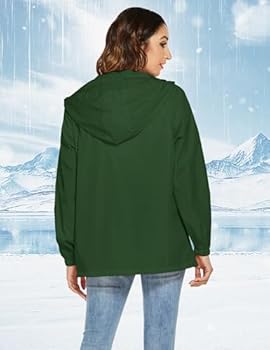 Rapbin Regenjas voor dames, windbreaker, lichtgewicht, waterdicht, dun, opvouwbaar, windjack, voor op reis, de fiets, donkergroen, S