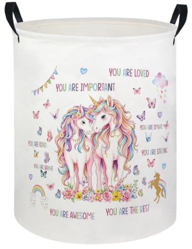 Image of Baby Laundry Hamper kids laundry Basket Waterproof Laundry Bag for Bedroom Clothes Organizer Room Decor(Butterfly Unicorn)