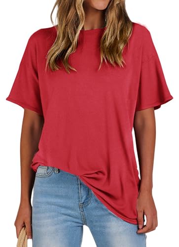 Womens Oversized Shirt Summer Casual Trendy Tshirts Cotton Crewneck Short Sleeve Basic Tops Tees