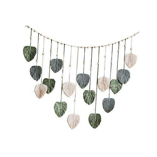 MagiDeal Tapisseries Décoratives, Tapisserie Tissée Macramé Tenture Murale Maison Esthétique Gland Macramé Pendentif Corde Artisanat Mur Art Feuille Glands Pour Salon, Mariage, Dortoir, VERT
