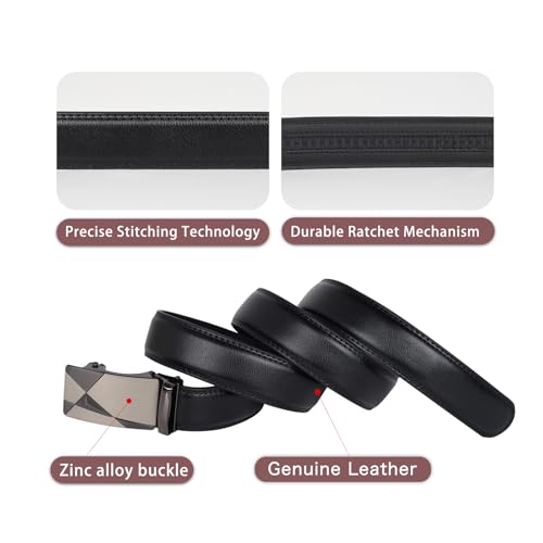 Image of Aurolran Men&Womens Leather Dress Belt Business Automatic Buckle Belt Color-Black Silver Gold