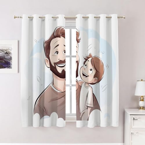 BaoNews Father and Son Smiling Blackout Curtains for Bedroom, A Man Holds A Child Drapes Plastic Grommet Top Insulated Thermal Living Room, 52X63 in 2 Panels