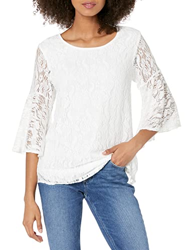 Star Vixen Stretch Lace Bell-Sleeve Keyhole Back Cutout Top-Lined