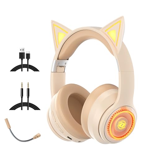 猫耳ヘッドホン オーバーイヤーヘッドホン ヘッドフォン Bluetooth5.3 LED付き キラキラ 虹色変換 ブルートゥースイヤホン 可愛い ENCノイズ低減 ワイヤレス マイク付き IPX5 遮音 密閉型 柔らかい サイズ調節可能 軽量 折りたたみ