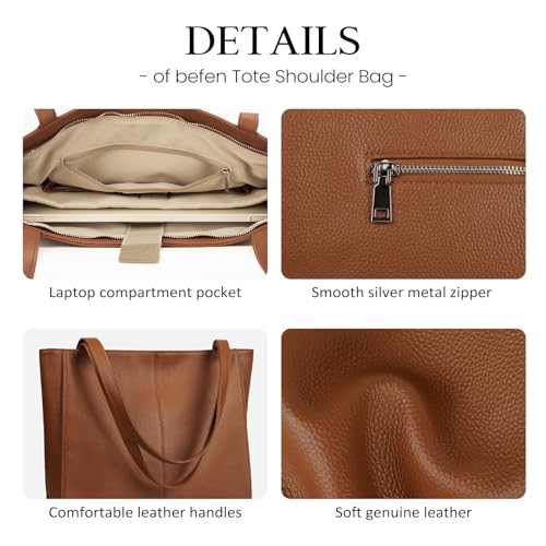 Image of befen Genuine Leather Tote Bag for Women Work Travel Leather Purse Handbags