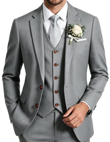 Mens Grey Linen Suit Groomsmen Beach Wedding Dress Tuxedo Suit Size 3XL