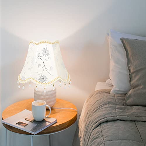 Vaguelly Vintage European Lamp Shades Victorian Lampshades Royal Bell Shape Lampshade With Bead Lace And Fringe,Lampshades For Table Lamp Replacement,25X20Cm #TOP7