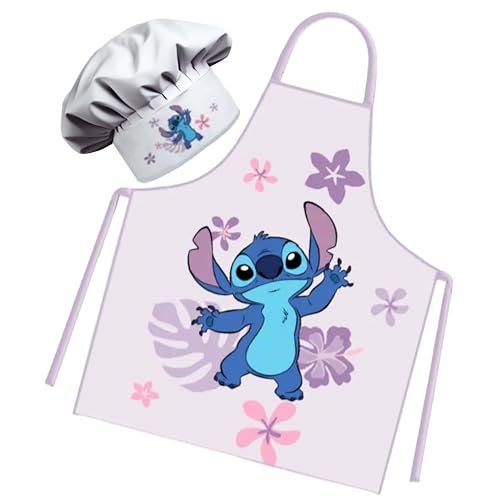 Sorrisini Delantal de Cocinero para Niños Stitch, Conjunto de Chef Niño y Sombrero, Vestido Cocinero Niño, Delantal y Sombrero Ajustable para Pintar, 3-8 años Lilo-City
