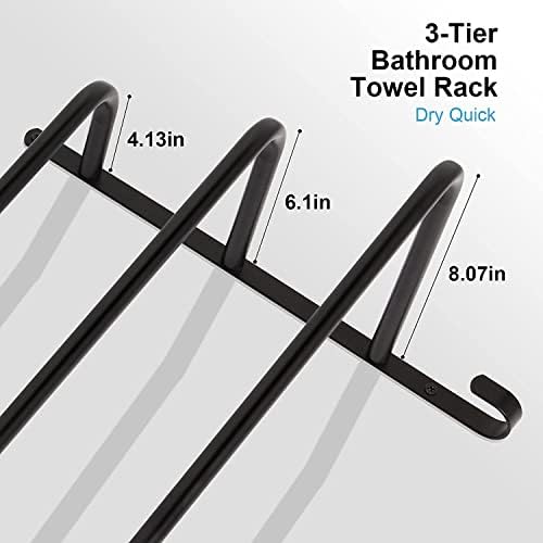 Towel Racks for Bathroom 3-Tier Towel Bars Wall Mounted Matte Black Towel Holder with Hooks for Bathroom Toilet Bedroom Wall 16 Inch