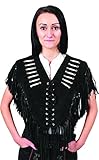 Sehr weich und fest Western Collar Leder Poncho Damen mit Fransen Straßenkarneval Wildleder verziert - XS - 2XL lang- 3 Farben- Schwarz, hell Braun, Cognac (L, Schwarz)