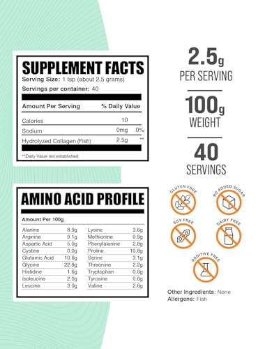 BulkSupplements.com Marine Collagen Powder - Marine Collagen Peptides Supplement, for Hair, Skin, & Nails - Hydyrolyzed & Gluten Free, 2.5g per Serving, 100g (3.5 oz) (Pack of 1) - Thumbnail 2