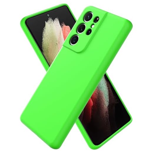 CUZMIGO for Samsung Galaxy S21 Ultra Case Liquid Silicone, Slim Fit Thin Soft Shockproof Phone Case for Women Girl Men Cute, Upgraded Camera Protection and Microfiber Lining, Neon Green
