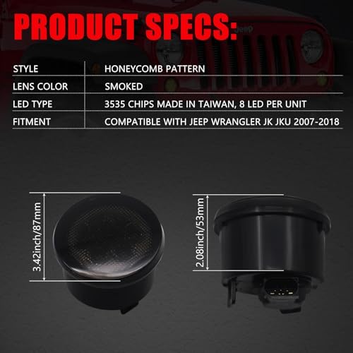 Image of Turn Signal Lights Smoked Lens for Jeep Wrangler 2007-2018 JK JKU | Amber LED Front Blinkers Grill Indicator Parking Lamp (Honycomb Style)